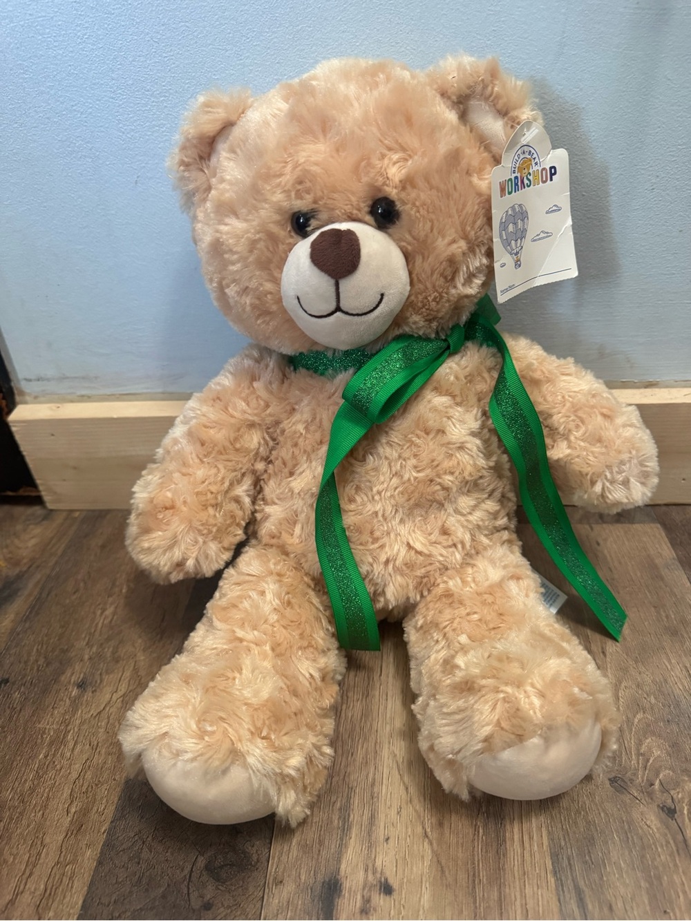 Build-A-Bear Tan Teddy Bear with Green Ribbon